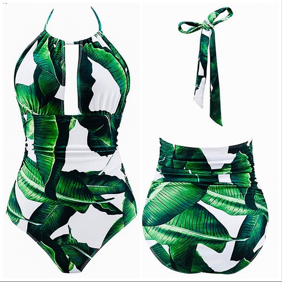 Palm Print Tie-Up Swimsuit